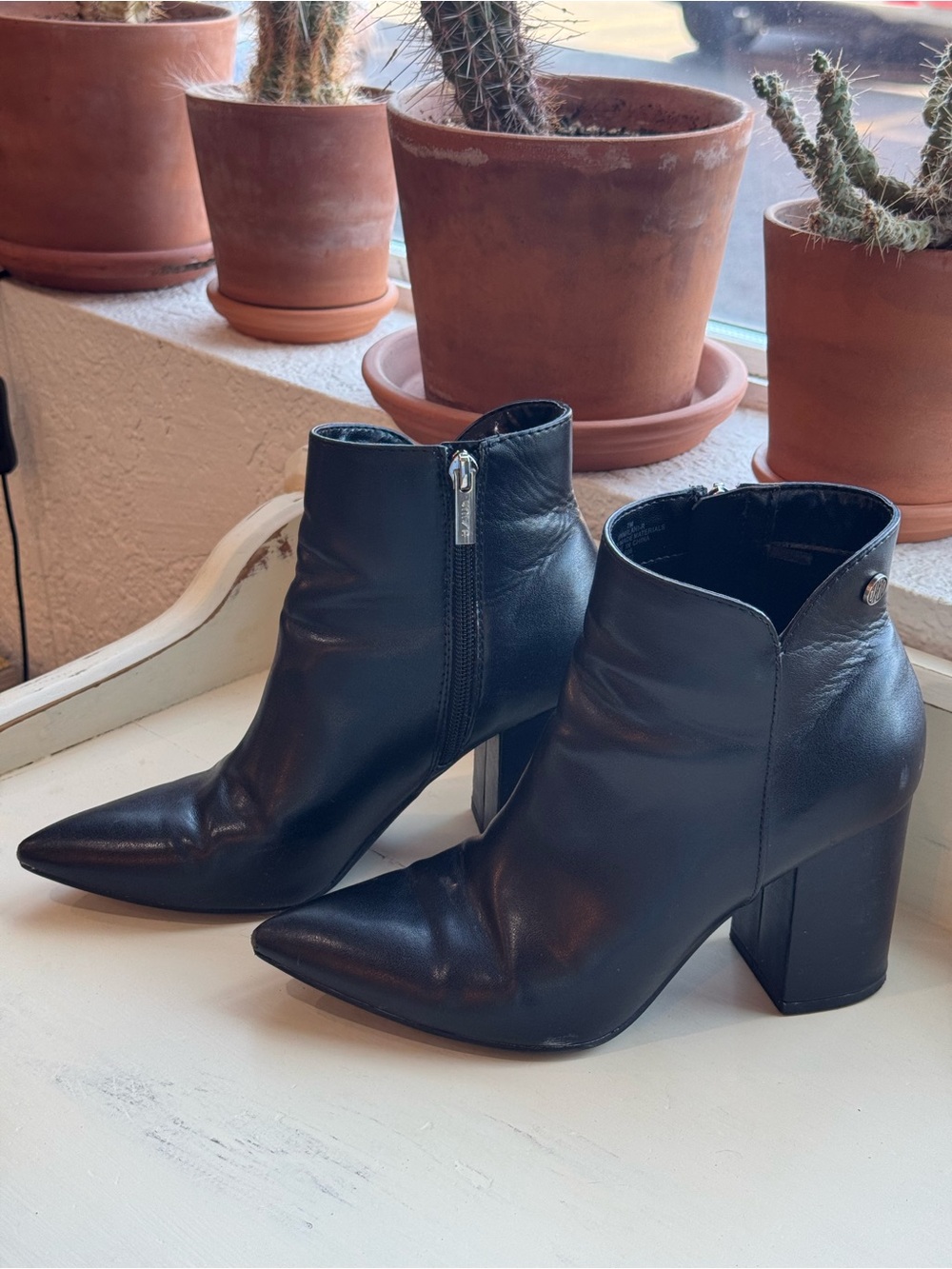 Black Faux Leather Pointed-Toe Ankle Boots